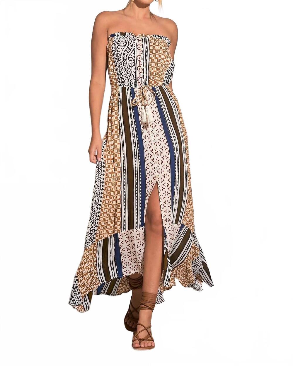 NEW ELAN strapless maxi dress with front slit in brown